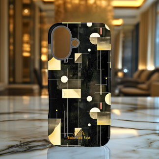 ブラック&クリームバランス幾何アートフォンケース iPhone 16ケース