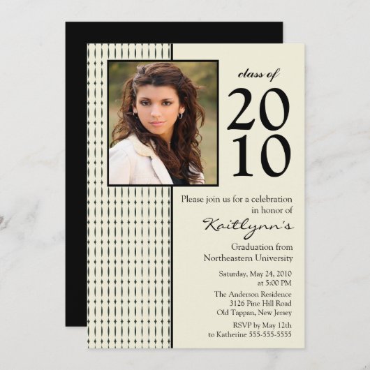 ブラック&クリームフォト卒業招待状 招待状 (正面/裏面)