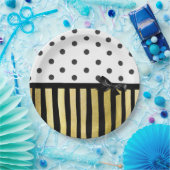 ブラック&グプラド水玉模様ストライプの紙プレート ペーパープレート (パーティー)