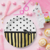 ブラック&グプラド水玉模様ストライプの紙プレート ペーパープレート (パーティー)