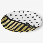 ブラック&グプラド水玉模様ストライプの紙プレート ペーパープレート (アングル)