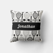 ブラック&グモダンレーテニスプレーヤーコーチ名スポーツ クッション (裏面)