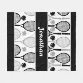 ブラック&グモダンレーテニスプレーヤーコーチ名スポーツ フリースブランケット (正面(横))