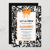 ブラック・グラフィティ・メンズ49歳の誕生日の招待状 招待状 (正面/裏面)