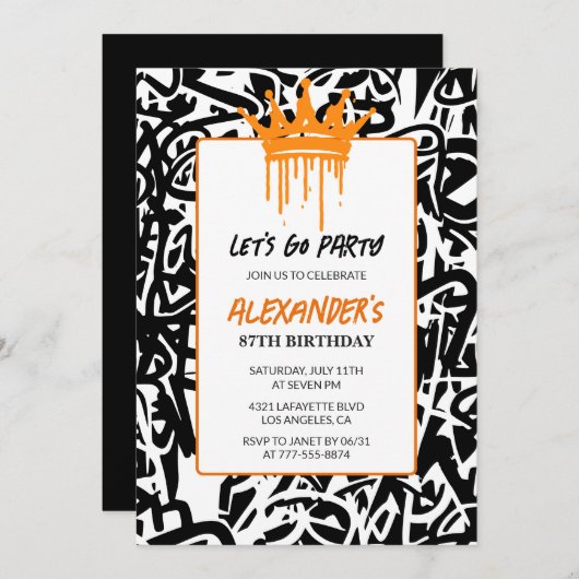 ブラック・グラフィティ・メンズ87歳の誕生日の招待状 招待状 (正面/裏面)