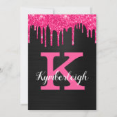 ブラック グラム ホット ピンク グリッター ドリップス 卒業パーティー 招待状 (裏面)