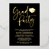 ブラック グラム ミニマリスト カリグラフィー 卒業パーティー 箔招待状 (正面)