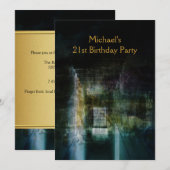 ブラック&グランジ金ゴールドメタル21stバースデーマン 招待状 (正面/裏面)