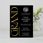 ブラック・グランド・オープニング・ビジネス・ロゴモダン 箔招待状 (立ち正面)