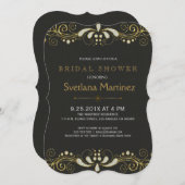 ブラック&グリッターフローラレース2ブライダルシャワー招待状 招待状 (正面/裏面)