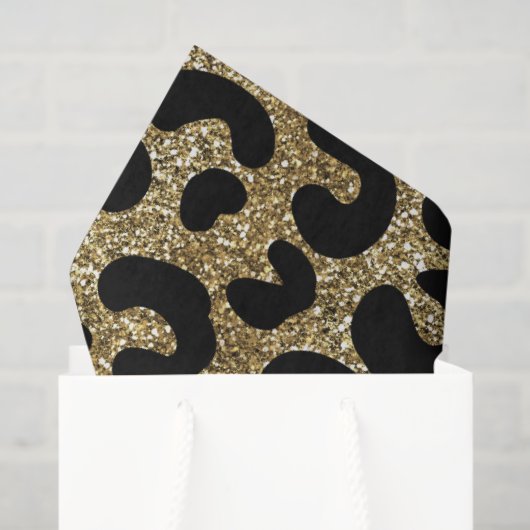 ブラック&グリッター金ゴールドヒョウアニマルプリントパターン 薄葉紙 (ギフトバッグ)