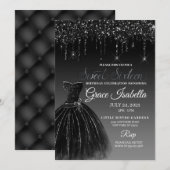 ブラック グリッター ドリップ スイート シックスティーン 誕生日 招待状 (正面/裏面)