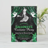 ブラック&グリーンウィッチ&きらめくカーテンハロウィーン 招待状 (スタンド正面)