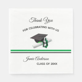 ブラック&グリーンキャップ&タッセル |卒業パーティー スタンダードランチョンナプキン