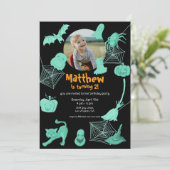 ブラック&グリーンハロウィーンの誕生日パーティーの招待 招待状 (スタンド正面)