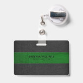 ブラック&グリーンフェイクレザー バッジ (伸縮クリップ付きの裏面)