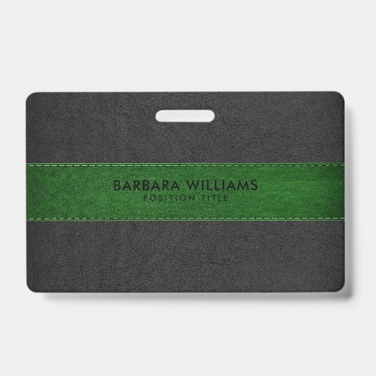 ブラック&グリーンフェイクレザー バッジ (正面)