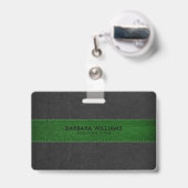 ブラック&グリーンフェイクレザー バッジ (裏面（伸縮クリップ）)