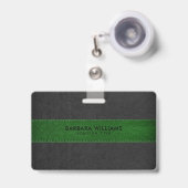 ブラック&グリーンフェイクレザー バッジ (正面（伸縮クリップ）)