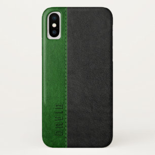ブラック&グリーンフェイクヴィンテージレザーテクスチャ iPhone X ケース