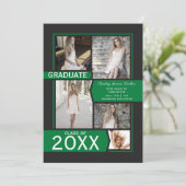 ブラック&グリーンフォトコラージュ卒業 案内状 (スタンド正面)