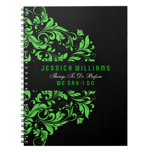 ブラック&グリーンフローラスワールレース ノートブック (正面)