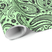 ブラック&グリーンフローラペイズリー ラッピングペーパー (ロールコーナー)