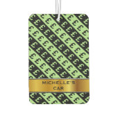 ブラック&グリーンポンドシンボルや象徴(£)パターストライプのン カーエアーフレッシュナー (裏面)