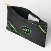 ブラック&グリーン抽象芸術流体デザイン | ロゴの追加 アクセサリーポーチ (見開き)