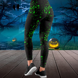 ブラック&グリーン(ばちゃばちゃ)跳ねる毒性オーズハロウィーン レギンス