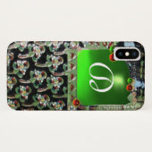 ブラック グリーン アール・ヌーヴォー 宝石 モノグラム エメラルド Case-Mate iPhoneケース (裏面(横))