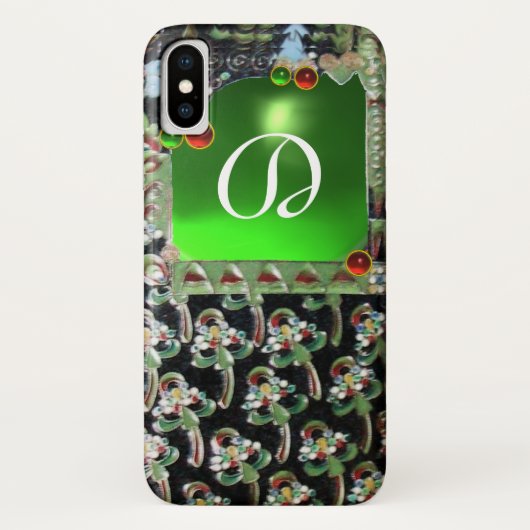 ブラック グリーン アール・ヌーヴォー 宝石 モノグラム エメラルド Case-Mate iPhoneケース (裏面)