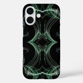 ブラック&グリーン フラクタルデザイン 携帯ケース iPhone 16ケース