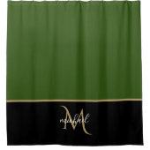 ブラック |グリーン&金ゴールドモノグラムエレガントラグジュアリー シャワーカーテン (正面)
