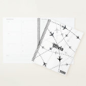 ブラック&グレイ航空飛んでいる機、シンプルミニマリスト プランナー手帳 (ディスプレー)