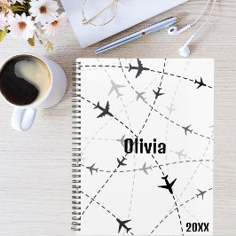 ブラック&グレイ航空飛んでいる機、シンプルミニマリスト プランナー手帳