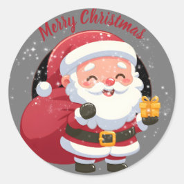 ブラック&グレーのギフト付きメリークリスマスサンタ ラウンドシール