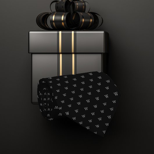 ブラック&グレーのパーソナルモノグラムパターン ネクタイ