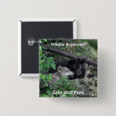 ブラック&グレーウルフパップスワイルドライフコレクタピン 缶バッジ (正面&裏面)