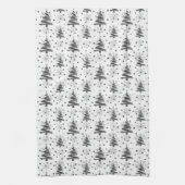 ブラック&グレークリスマスツリー&スノーフレーク キッチンタオル (縦)