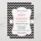 ブラック&グレーシェブロン、ピンクベビーシャワー招待状 招待状 (正面/裏面)