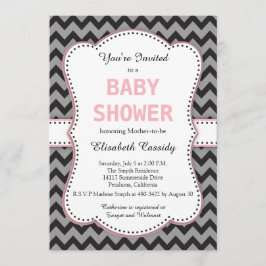 ブラック&グレーシェブロン、ピンクベビーシャワー招待状 招待状