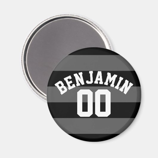 ブラック&グレーシルバーストライプラグビー名番号 マグネット (正面/裏面)