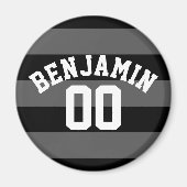 ブラック&グレーシルバーストライプラグビー名番号 マグネット (正面)