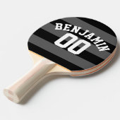 ブラック&グレーシルバーストライプラグビー名番号 卓球ラケット (正面アングル)