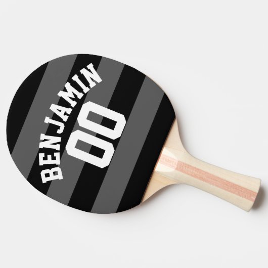 ブラック&グレーシルバーストライプラグビー名番号 卓球ラケット (横)