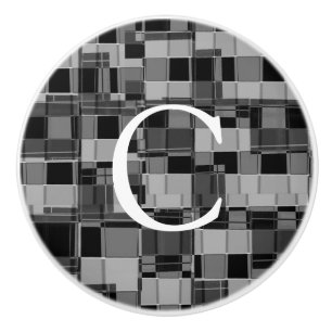 ブラック&グレースクウェアアーバンベッドルームデコールデザイン セラミックノブ