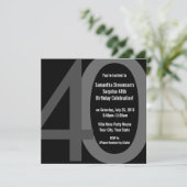 ブラック/グレースクエアビッグ40誕生日パーティーへの招待 招待状 (スタンド正面)