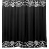 ブラック&グレーストライプヴィンテージ&ホワイトレース シャワーカーテン (正面)