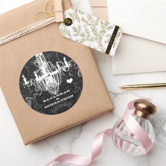 ブラック&グレーダマスクヴィンテージシャンデリア結婚ズ ラウンドシール (ギフト)